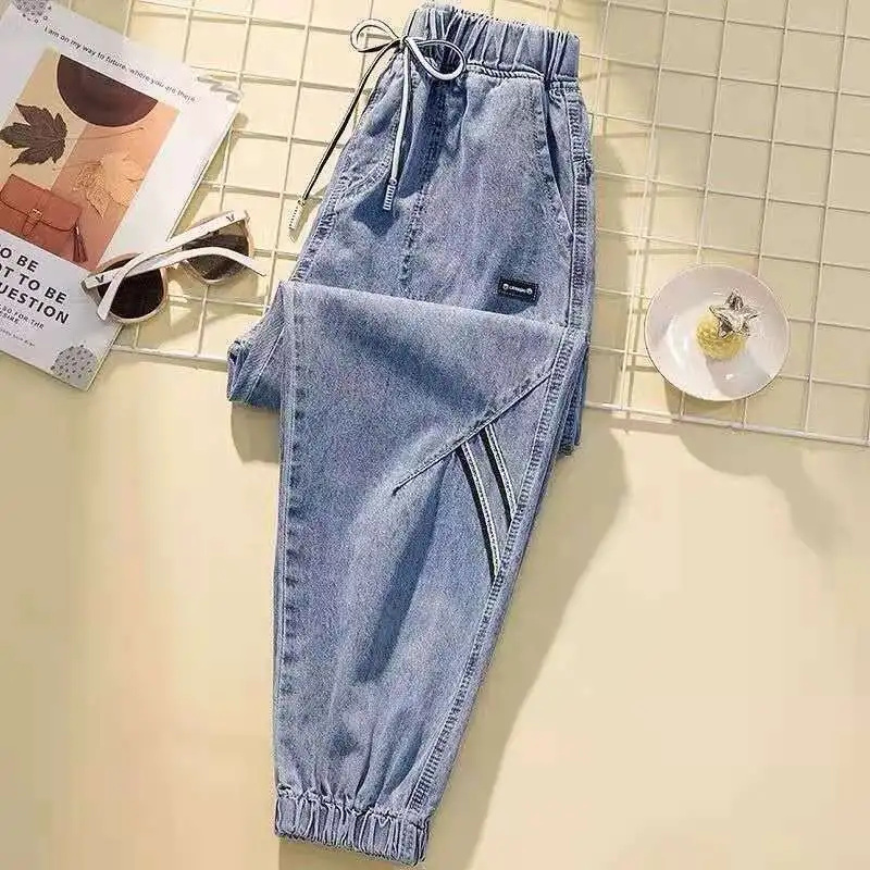 Mom Jeans Women - レディースジーンズ 春秋 ストレッチウエスト デニムパンツ 大きいサイズ ゆったり