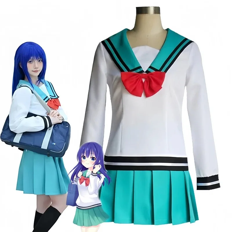 Pleated Skirt Women - アニメ風日本のセーラー服コスプレ衣装セット長袖トップスプリーツスカート蝶ネクタイソックス女性用ロールプレイ衣装T向け