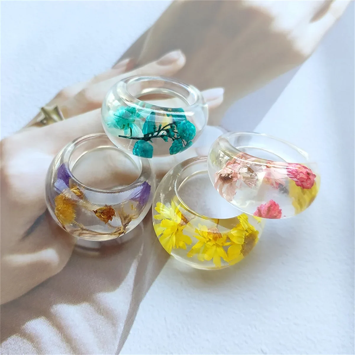 Women'S Real Y2K Fashion - 透明樹脂かわいいリング本物の花ユニークな甘いデイリーアクセサリーリング女性ファッションイン Y2k ヴィンテージリングデイリーファッション