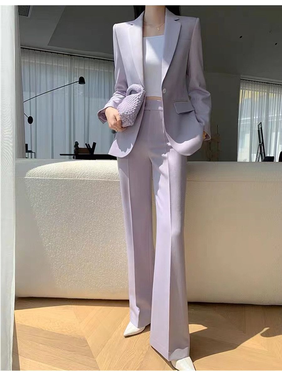 Women'S Fashion Blazer - Allingentle パープル レディース ツーピーススーツ ワンボタン ファッションブレザー