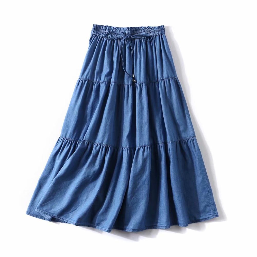 Pleated Skirt Women - レディースプリーツデニムフリルスカート2026春秋ハイウエストブランドコットンスカートプラスサイズヴィンテージスカートジーンズ