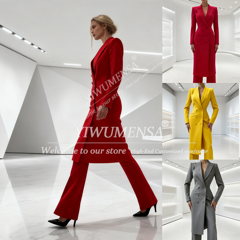 Women'S Fashion Blazer - エレガントなレディーススーツ、ツーピース、ダブルブレスト、ピークドラペルジャケットとパンツのセット、ファッショナブルなプロムブレザー、ロング丈、カスタムメイドの女性用アタイア