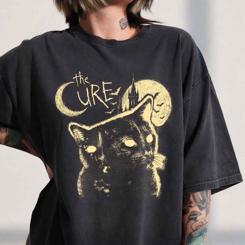 Women'S Fashion From The 90S - ザ・キュアバンド キャットパターン Tシャツ、90年代レトロオルタナティブインディーロック Tシャツ、女性用、夏新作カジュアルレトロユニセックス
