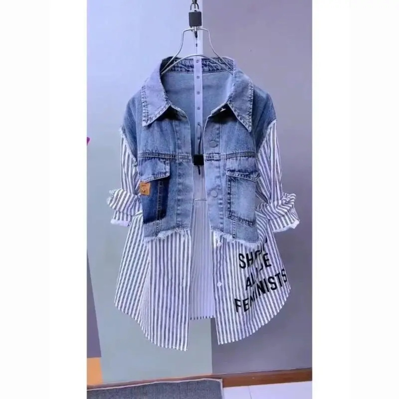 Women'S Fashion Denim Jacket - デザインステッチ入りレディースジャケット 上品なコートトップ ファッショナブルなストライプデニムジャケット レディース春夏新作