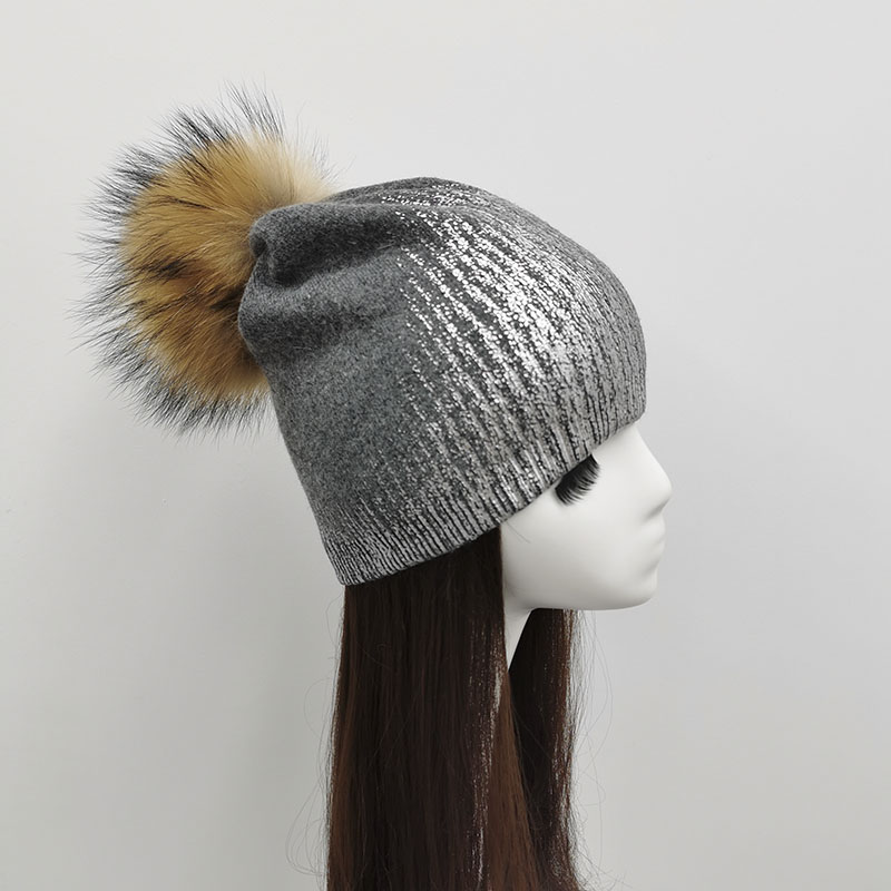 Women'S Real Y2K Fashion - Janefur-本物のアライグマの毛皮が付いた女性用帽子,暖かいニット帽,ポンポン,y2kファッション,アウトドア,冬,在庫あり