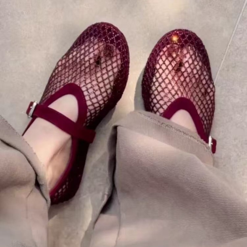 Women'S Fashion Day - 中空ラインストーンバオトウサンダル レディース 2026年新作 フィッシングネット通気性織りメリージェーンシングルシューズ