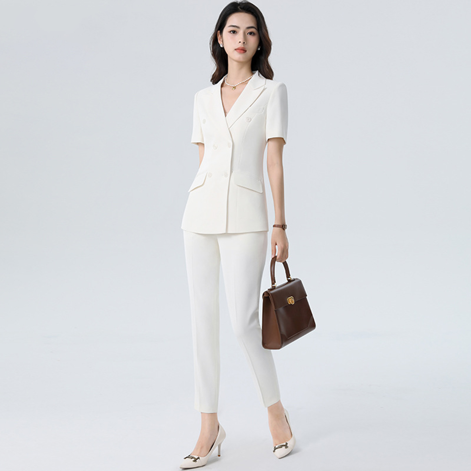 Women'S Fashion Blazer - オリンジントル ホワイト レディーススーツ スリムフィット パンツスーツ 2ピーススーツ