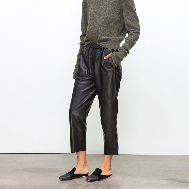 Women'S Real Y2K Fashion - 本革ハーレムパンツ女性リアルシープスキンパンツ高弾性ウエスト 2026 新しいストリートプラスサイズパンツ Y2k ファッション