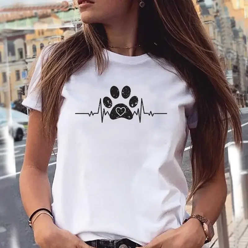 Women'S Fashion From The 90S - 女性用プリントTシャツ,エレガントなトップス,女の子用Tシャツ,犬の足の漫画,90年代の動物のペット,愛のトレンドスタイル,夏