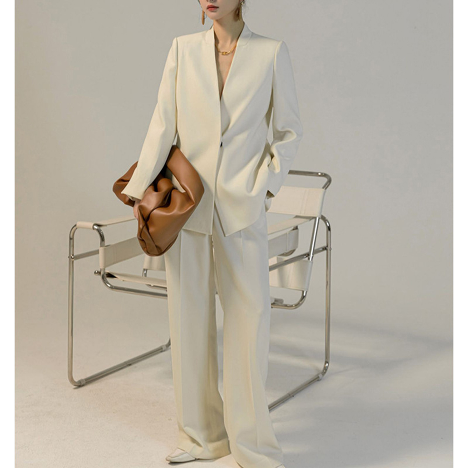 Women'S Fashion Blazer - アリンジェントル レディーススーツ パンツスーツ 2ピース 隠しボタンブレザー＆パンツ ファッションスーツ