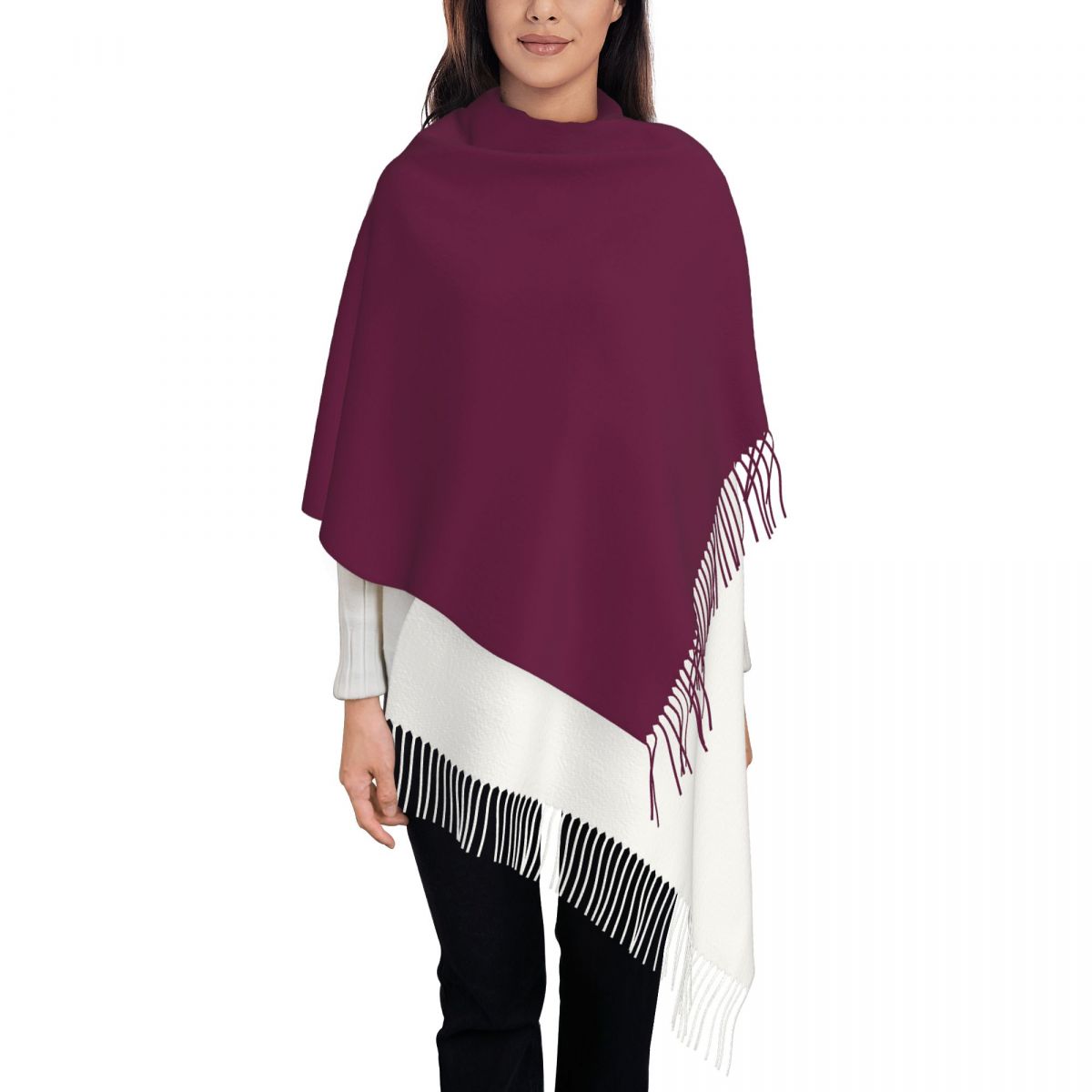 Women Fashion Qatar - カタール国旗 レディース タッセル ショール スカーフ ファッション