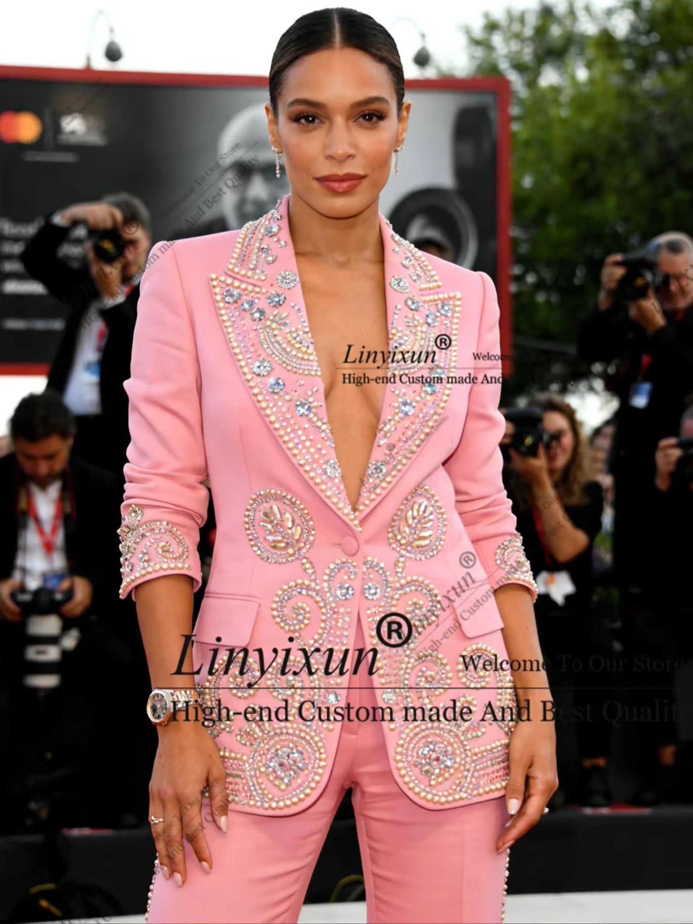 Women'S Fashion Blazer - 光沢のあるクリスタルラインストーン付きレディーススーツセット、2ピースファッションカスタムメイド、ピークドラペル、光沢のあるカジュアルシックな女性用スーツ