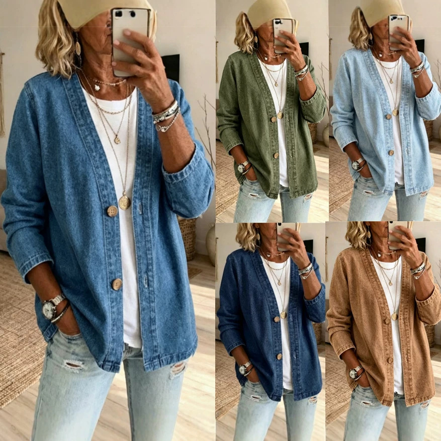女性春秋デニムカーディガンジャケットレディース長袖シングルブ - Women'S Fashion Denim Jacket のレビューと価格
