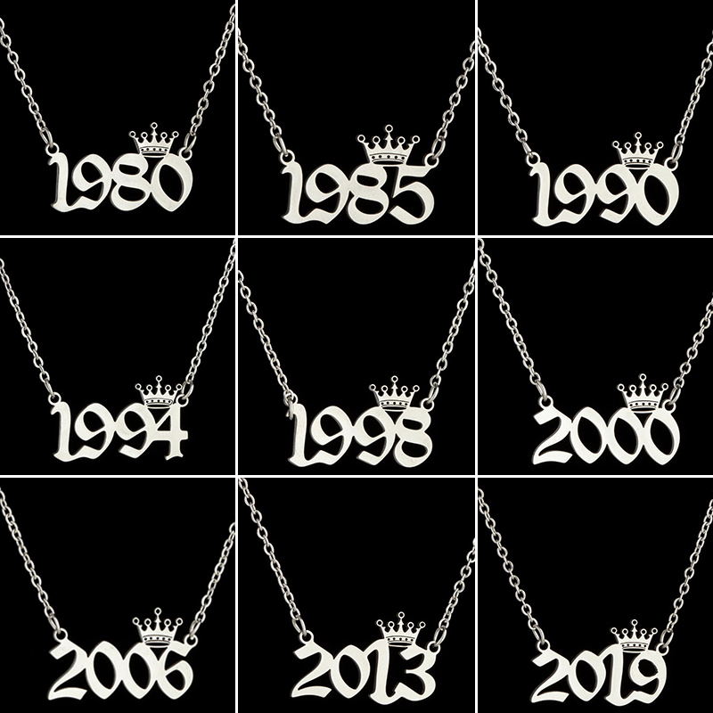 ステンレス鋼クラウン年番号ネックレス女性男性誕生特別な日付  - Women'S Fashion Year 2000 のレビューと価格