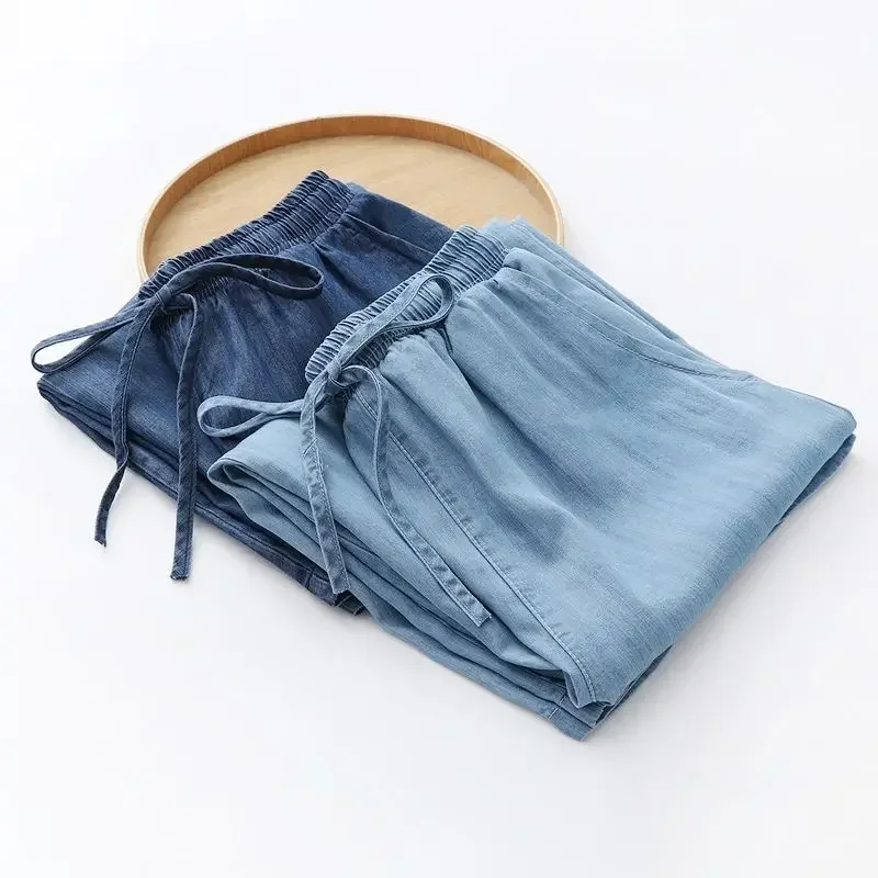 ファッションコットンブルーカーフレングスジーンズパンツママ弾 - Mom Jeans Women のレビューと価格