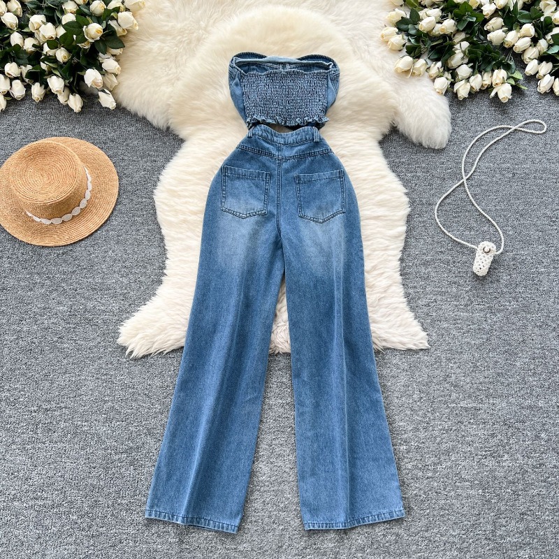 デニムジャンプスーツ レディース ワンピース ストラップレス - Mom Jeans Women のレビューと価格