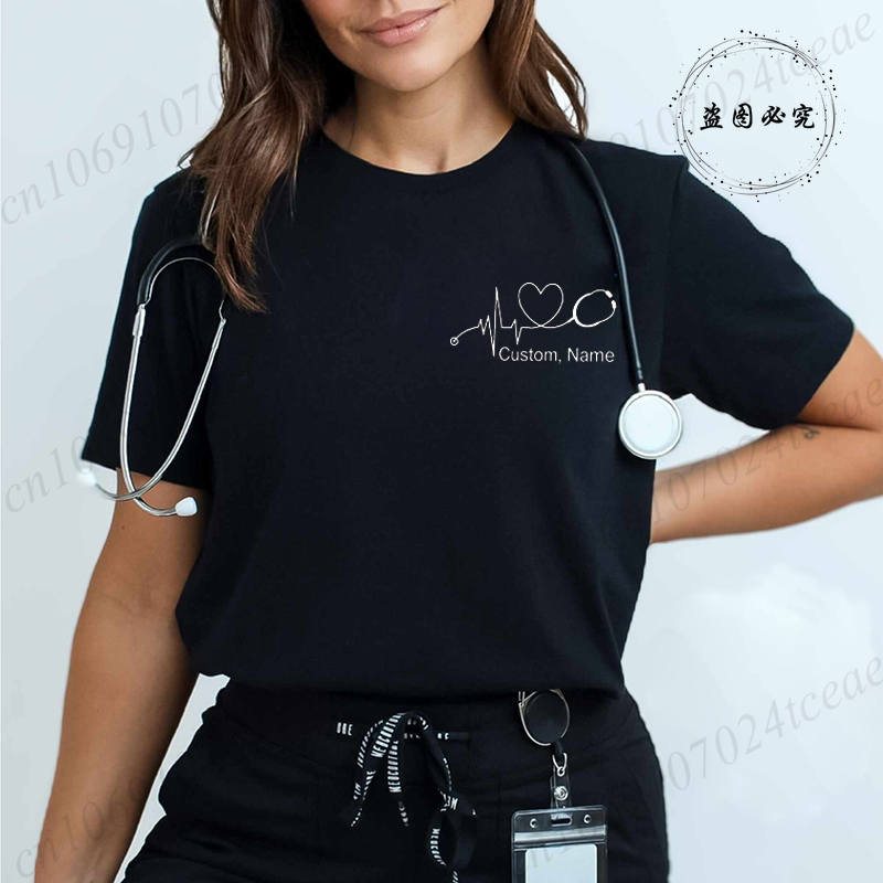 カスタム名ナースシャツ聴診器心拍 RN Tシャツ女性男性服夏 - Women Fashion Names のレビューと価格