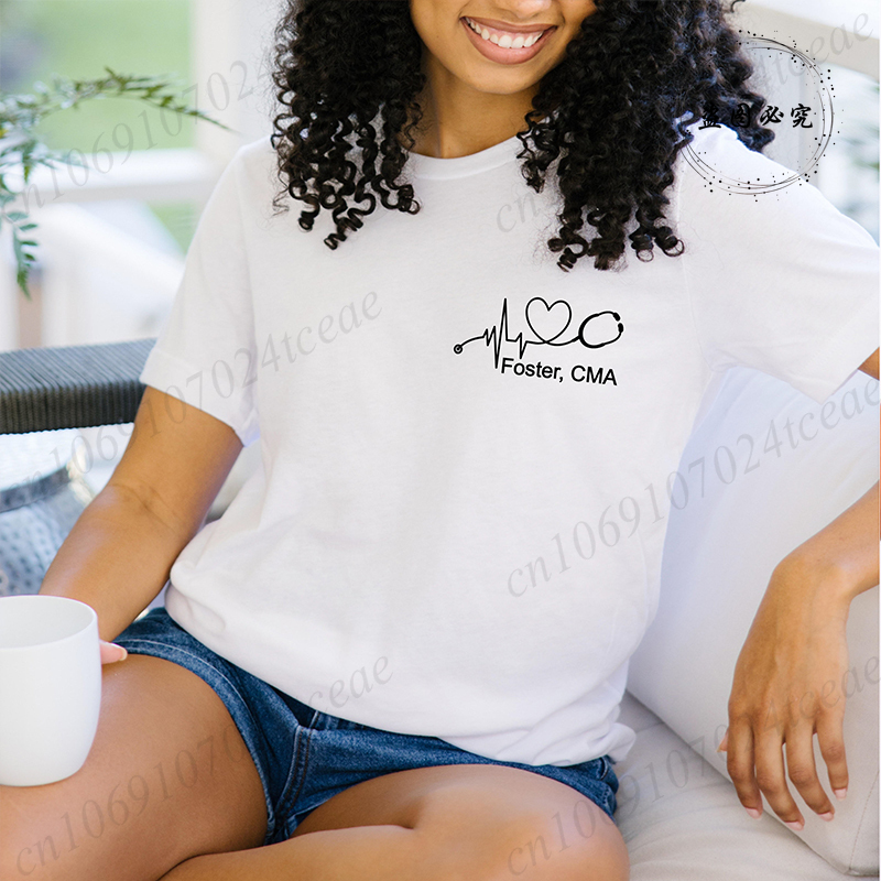 カスタム名ナースシャツ聴診器心拍 RN Tシャツ女性男性服夏 - Women Fashion Names のレビューと価格