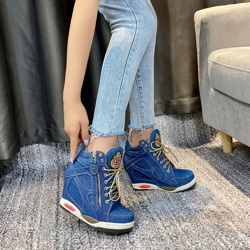 女性用ハイヒールデニムスニーカー,ラージサイズ,プラットフォ - Xxl Women Fashion のレビューと価格