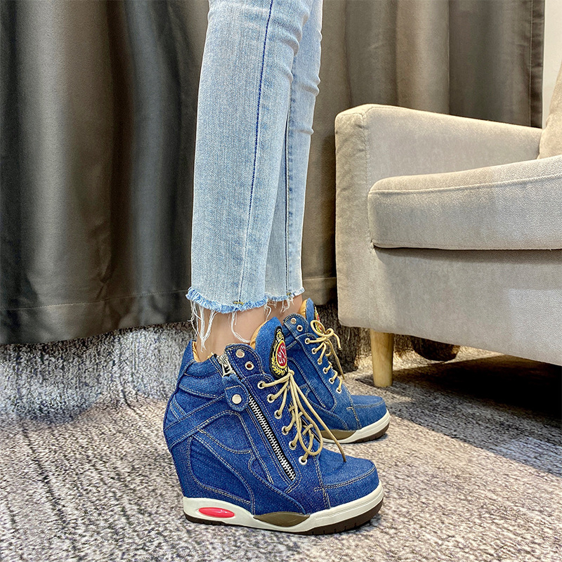 女性用ハイヒールデニムスニーカー,ラージサイズ,プラットフォ - Xxl Women Fashion のレビューと価格