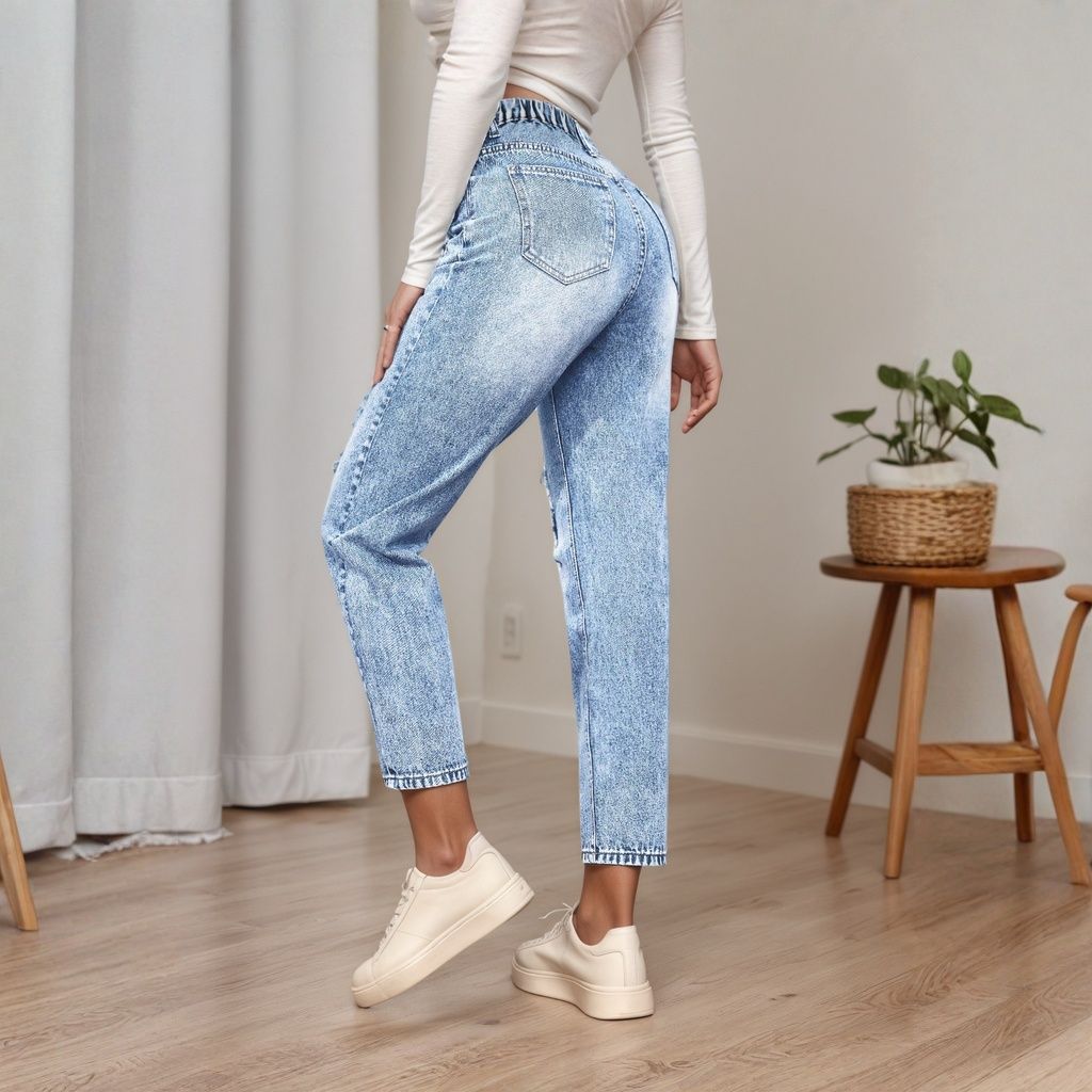 レディース スリムフィット ジーンズ ダメージ加工 カジュア - Mom Jeans Women のレビューと価格