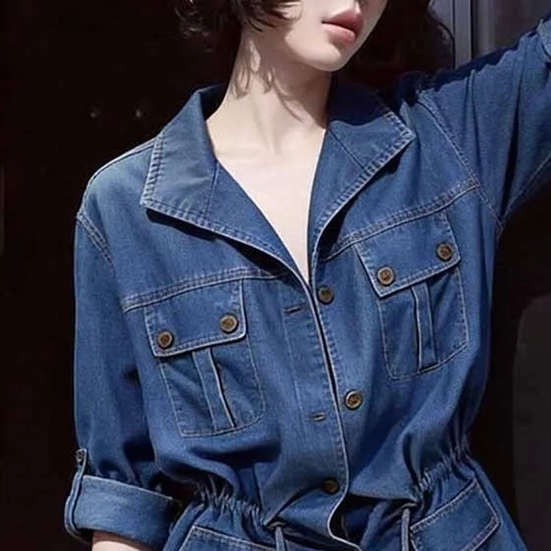アメリカン香港スタイルデザイン、ラペル付き、ウエストシェイプ - Women'S Fashion Denim Jacket のレビューと価格