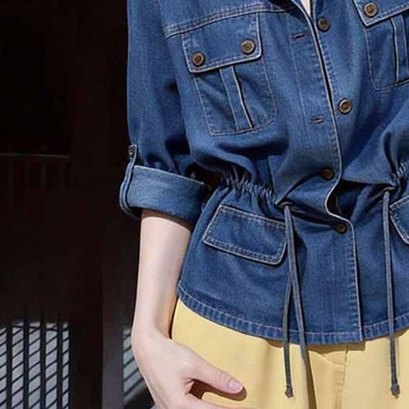 アメリカン香港スタイルデザイン、ラペル付き、ウエストシェイプ - Women'S Fashion Denim Jacket のレビューと価格