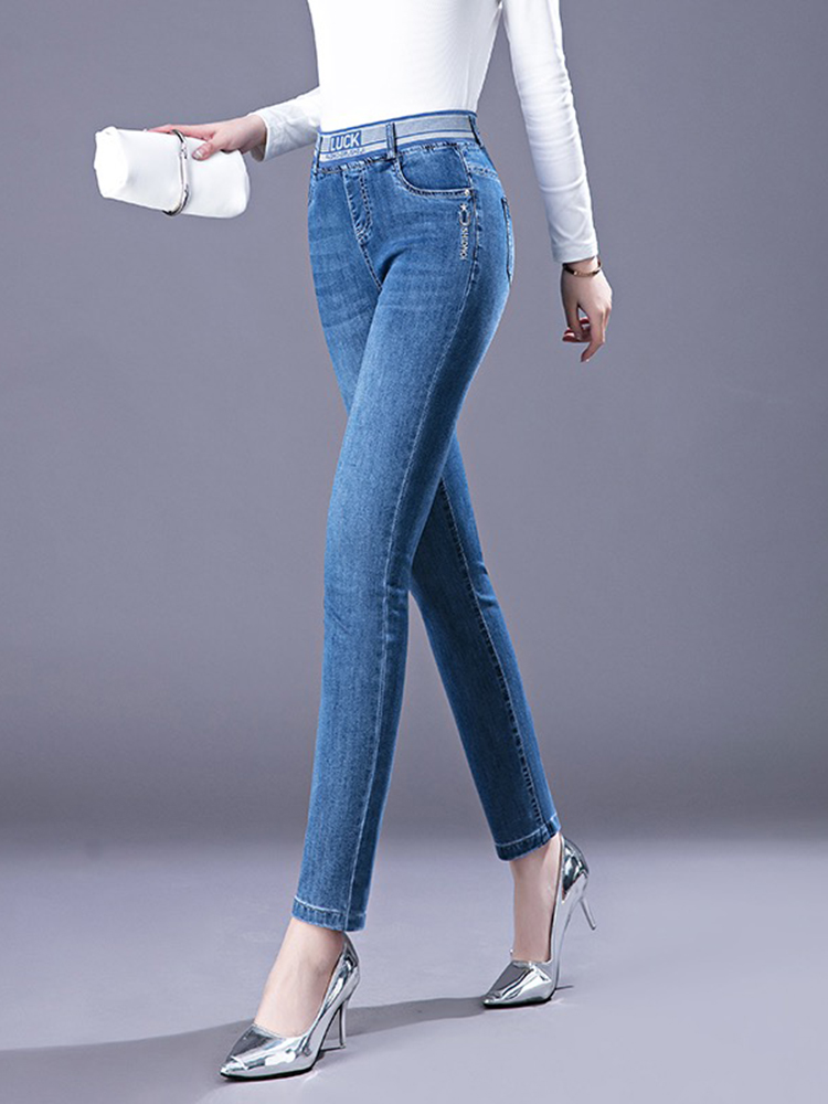 女性用厚手のペンシルジーンズ,裏地付きデニムパンツ,カジュア - Mom Jeans Women のレビューと価格