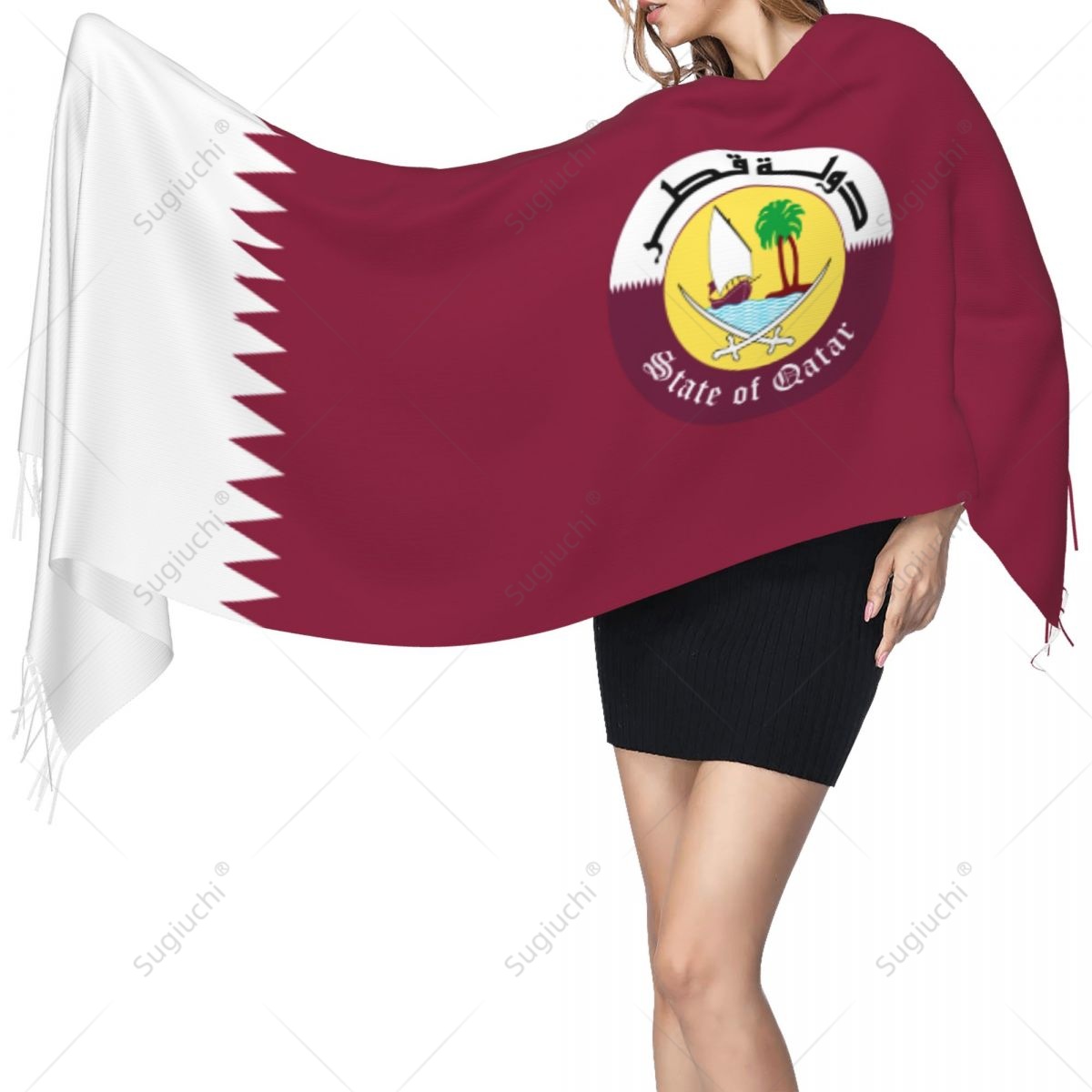 カタールエンブレム旗スカーフパシュミナ暖かいスカーフショール - Women Fashion Qatar のレビューと価格
