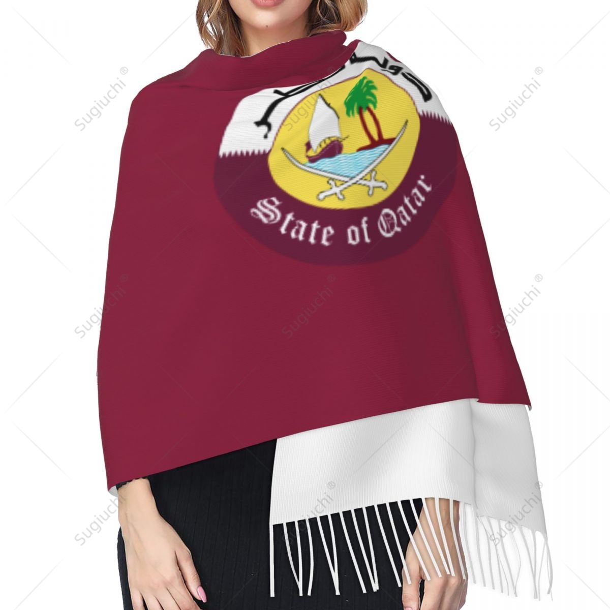 カタールエンブレム旗スカーフパシュミナ暖かいスカーフショール - Women Fashion Qatar のレビューと価格