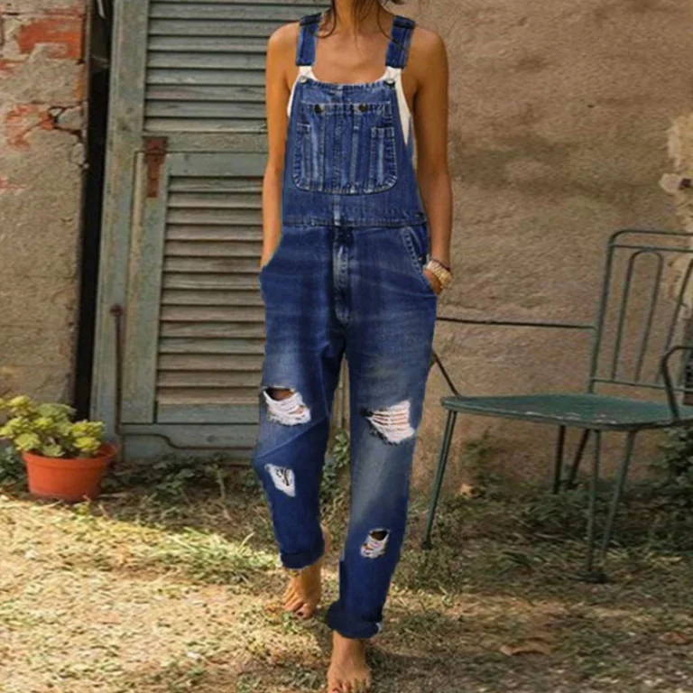 女性用ブルーデニムジャンプスーツ,透かし彫りロンパース,カジ - Mom Jeans Women のレビューと価格