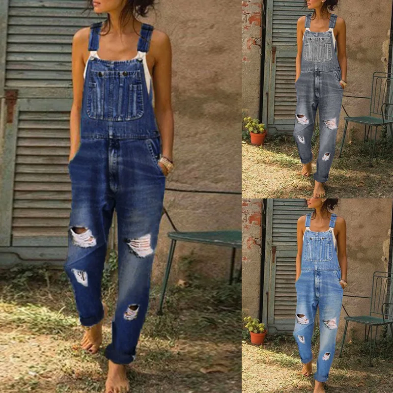 女性用ブルーデニムジャンプスーツ,透かし彫りロンパース,カジ - Mom Jeans Women のレビューと価格