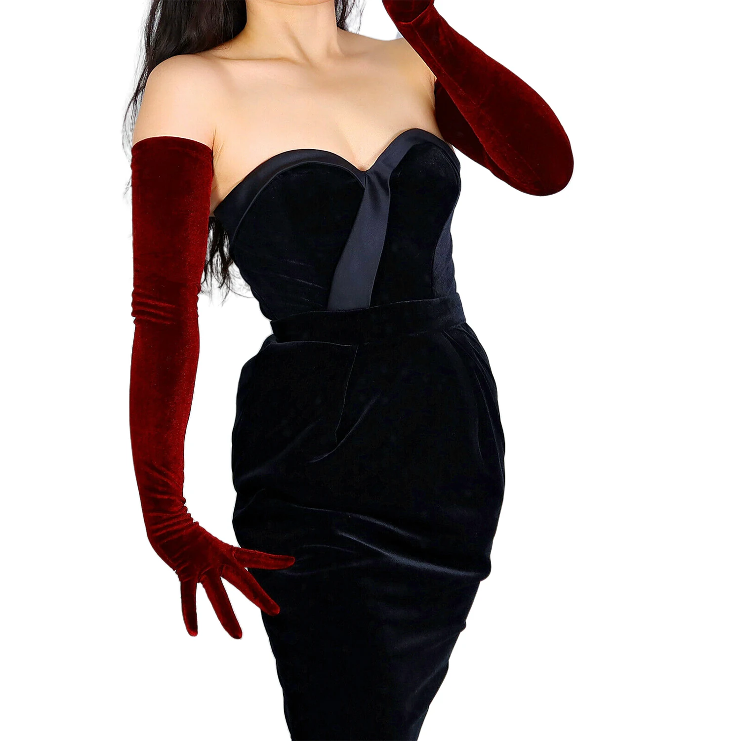 バーガンディスーパーロングベルベットグローブ女性用70cm肩 - Women'S Fashion In 1920 のレビューと価格