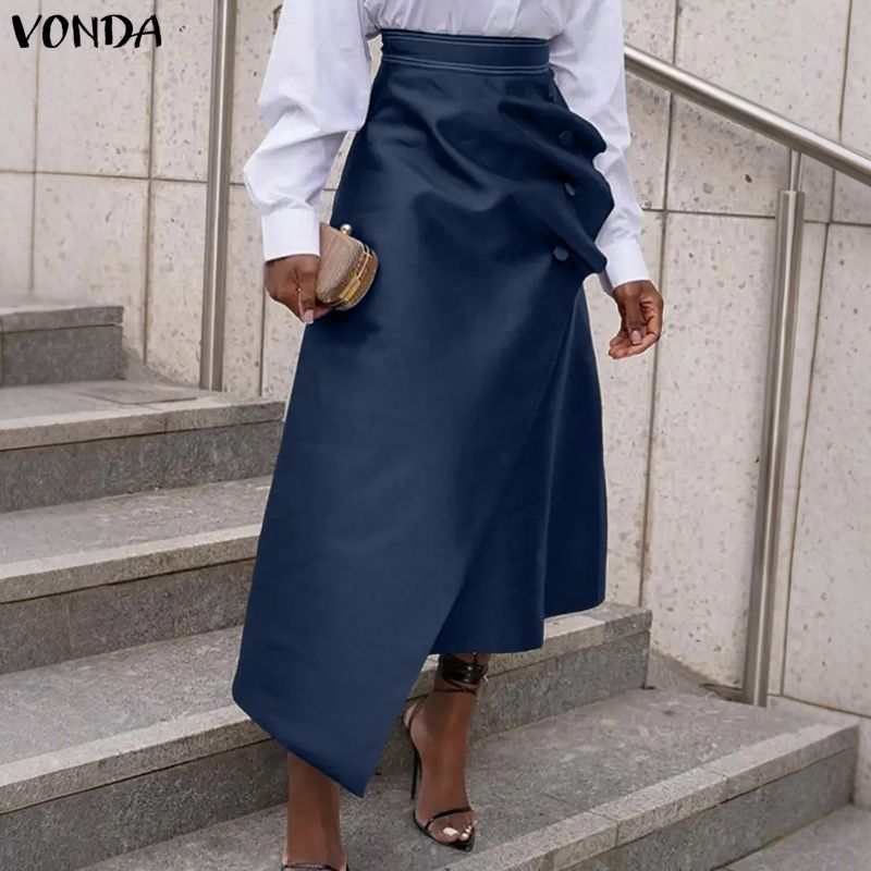 VONDA プラスサイズ 5XL エレガントな女性のサテンス - Pleated Skirt Women のレビューと価格