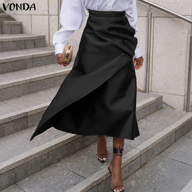VONDA プラスサイズ 5XL エレガントな女性のサテンス - Pleated Skirt Women のレビューと価格