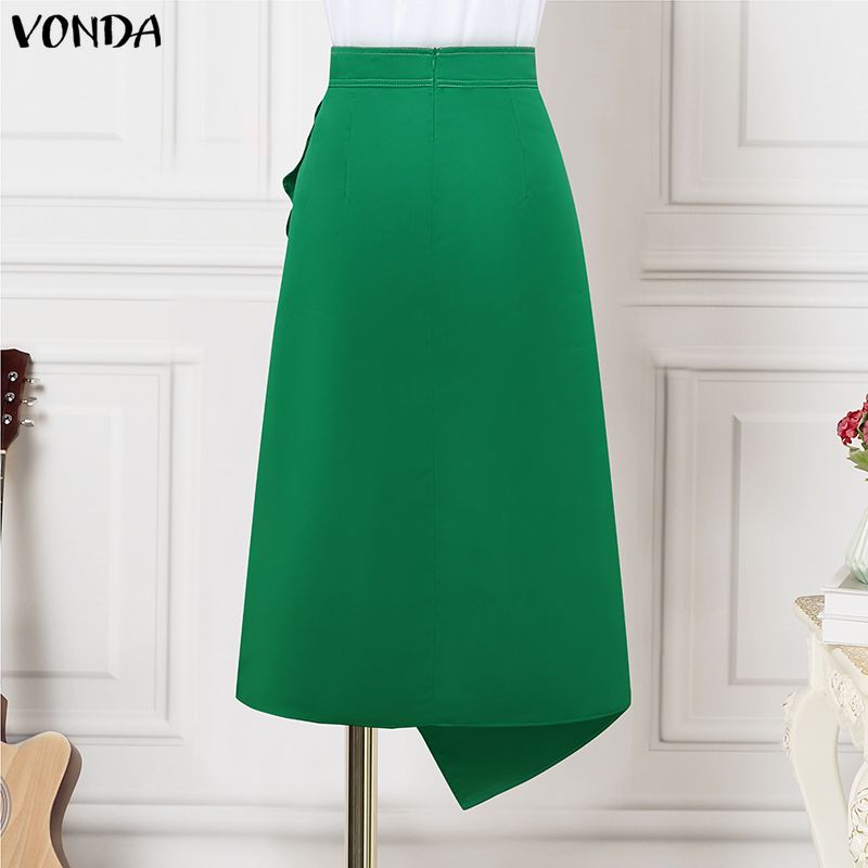 VONDA プラスサイズ 5XL エレガントな女性のサテンス - Pleated Skirt Women のレビューと価格
