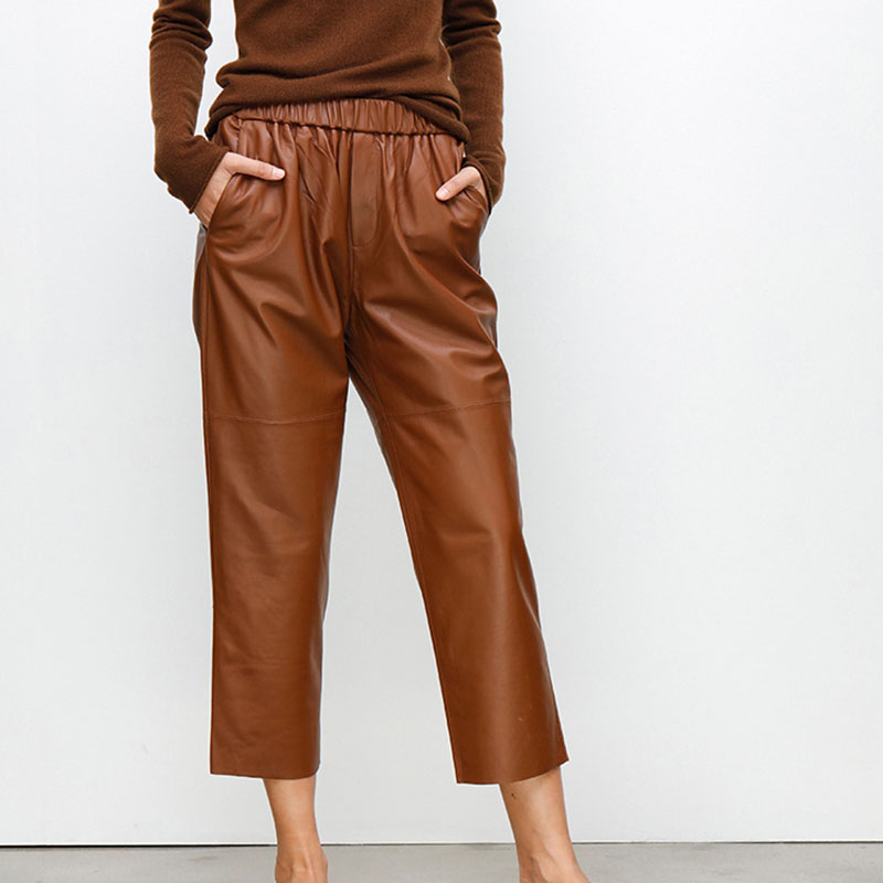 本革ハーレムパンツ女性リアルシープスキンパンツ高弾性ウエスト - Women'S Real Y2K Fashion のレビューと価格