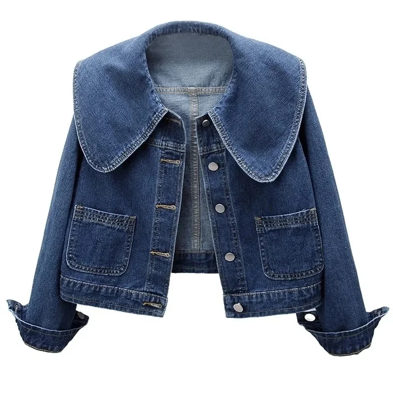 女性用長袖デニムジャケット,カジュアルなショートコート,アウ - Women'S Fashion Denim Jacket のレビューと価格