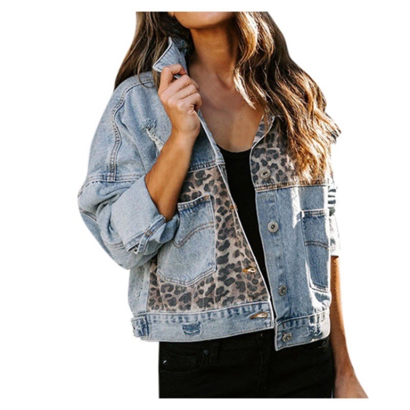 ヒョウステッチデニムジャケット女性コートファッション女性アウ - Women'S Fashion Denim Jacket のレビューと価格