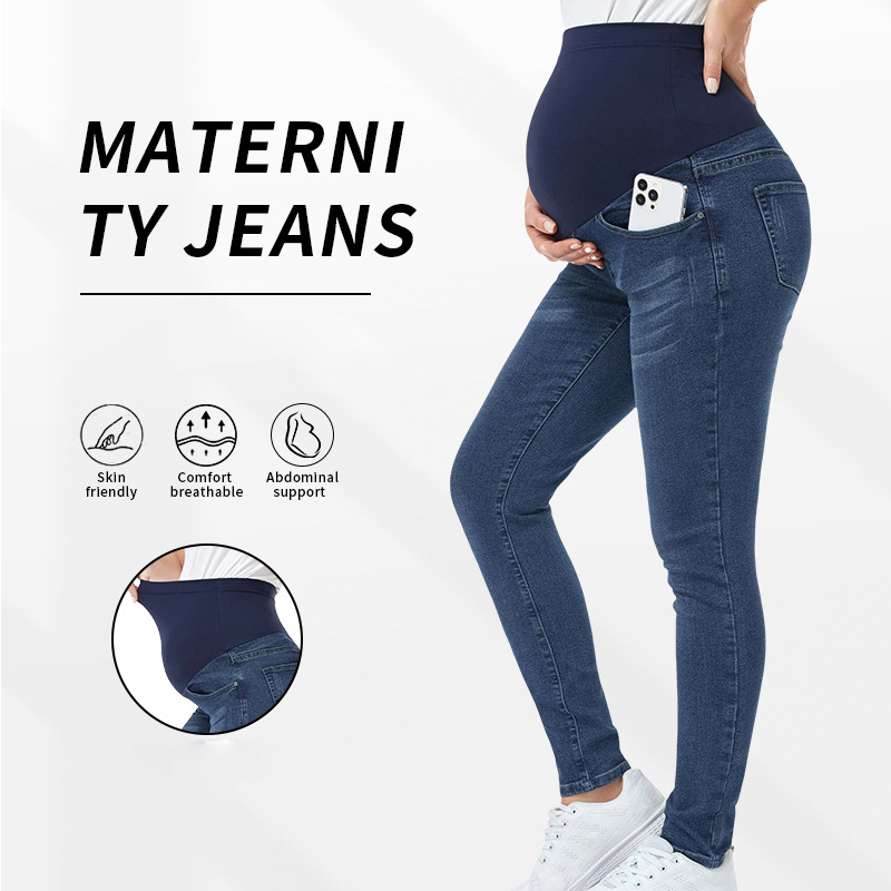 ハイウエストマタニティジーンズタイト秋冬妊婦用伸縮性ウエスト - Mom Jeans Women のレビューと価格