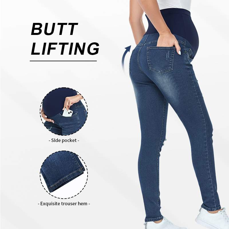 ハイウエストマタニティジーンズタイト秋冬妊婦用伸縮性ウエスト - Mom Jeans Women のレビューと価格