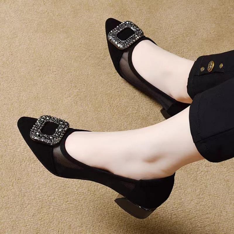 エレガントなポインテッドトゥメッシュブロックヒールパンプス、 - Women'S Fashion Day のレビューと価格