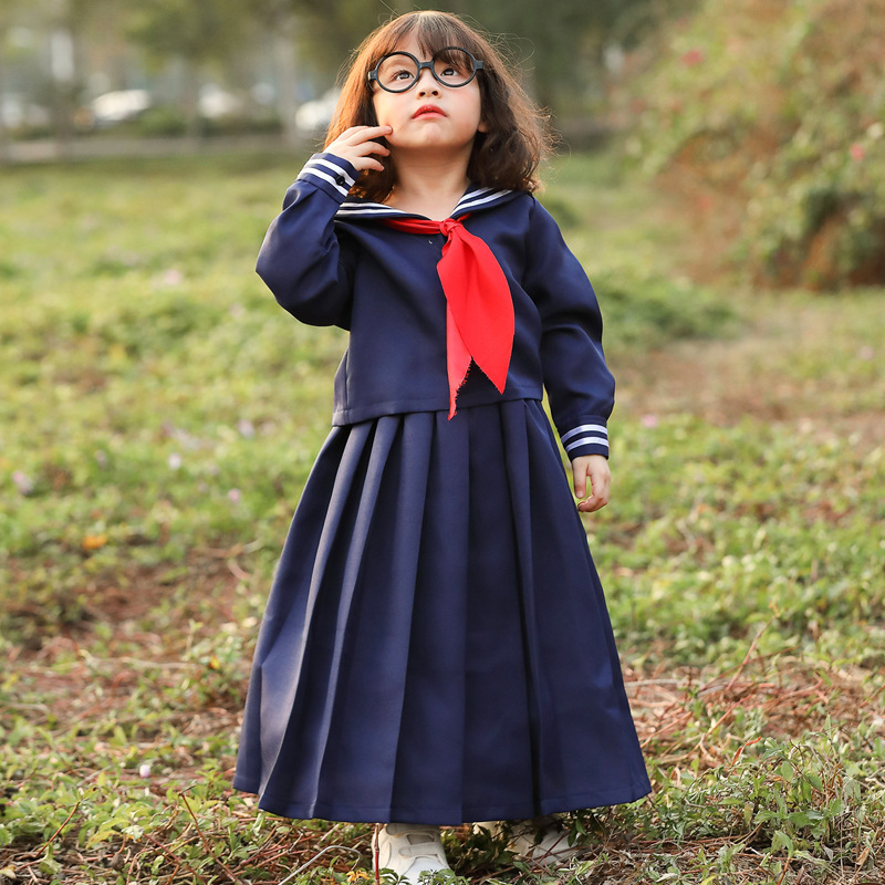 こどもの日 日本の学校スタイル ディープブルー 長袖プリーツ - Pleated Skirt Women のレビューと価格