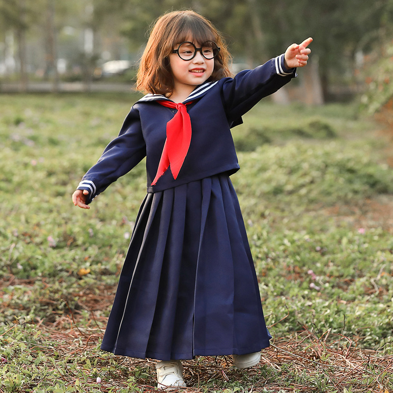 こどもの日 日本の学校スタイル ディープブルー 長袖プリーツ - Pleated Skirt Women のレビューと価格